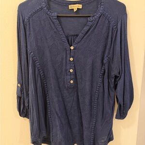 Democracy Navy Blouse with Button Accents